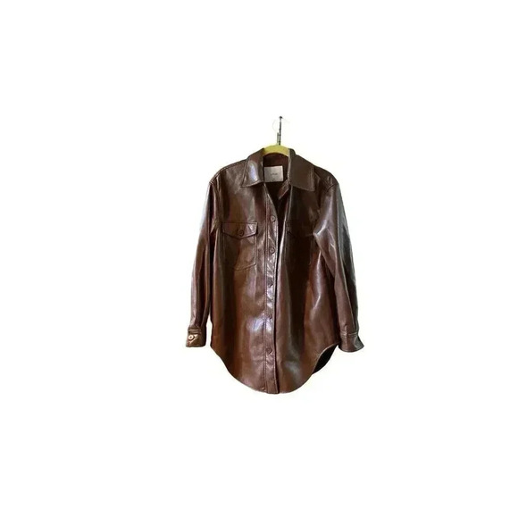 Aritzia Wilfred Ganna vegan brown leather shirt jacket shacket size XXS/XS/S - Picture 5 of 11